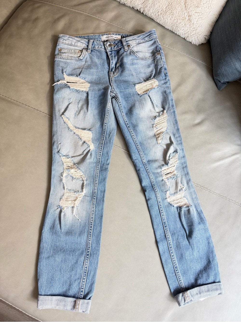 SH Denim Distressed Ripped Light Wash Jeans Size 25 S